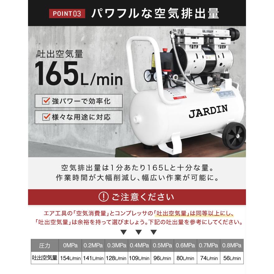 エアーコンプレッサー 静音 100v 小型 30L ホワイトX2226 ☆1年保証☆ エアーコンプレッサー 小型 30L 静音 ハイパワー