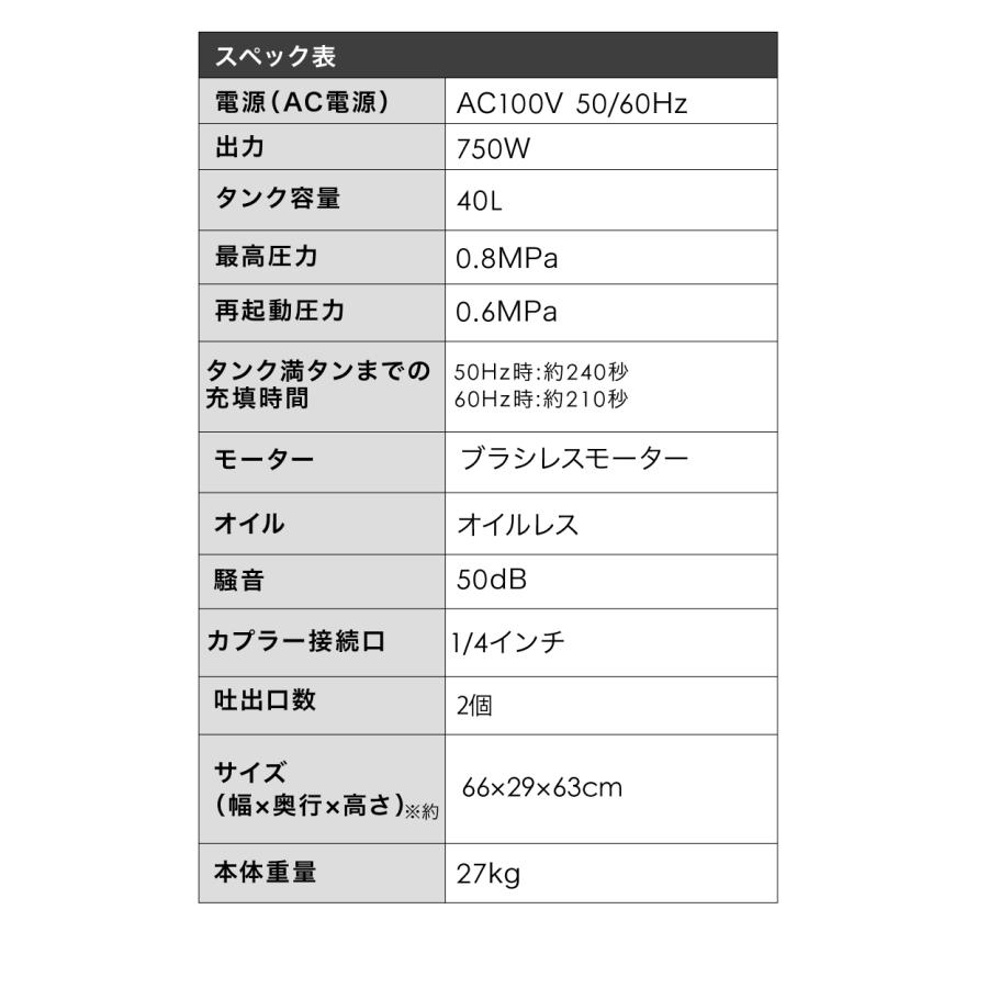 ☆1年保証☆ エアーコンプレッサー 吐出口2個 40L 小型 車 静音 ハイ
