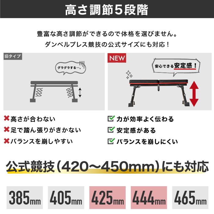 ★コミコミ価格★ 折りたたみ式 フラットベンチ 高さ調整可能 トレーニングベンチ ダンベル バーベル 耐荷重300kg 折り畳み ベンチプレス｜amj｜04