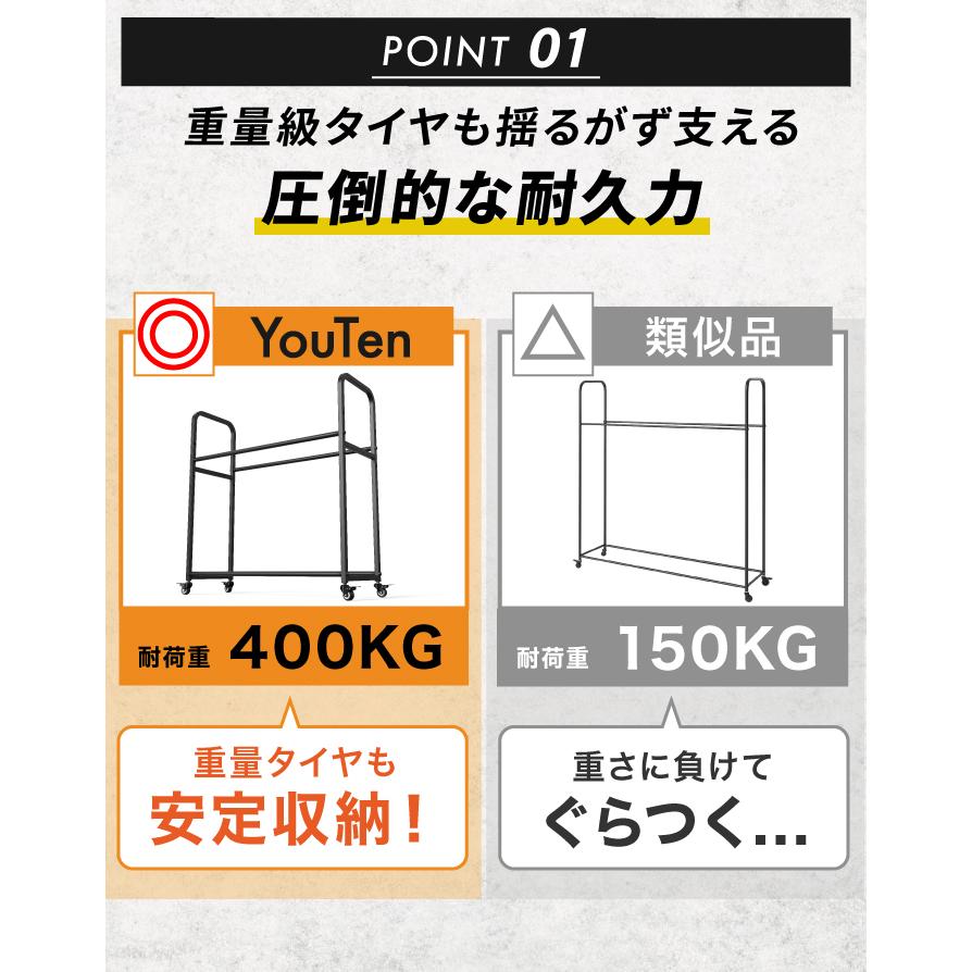 YouTen ☆3年保証☆タイヤラック キャスター付き ロック機能 タイヤ 