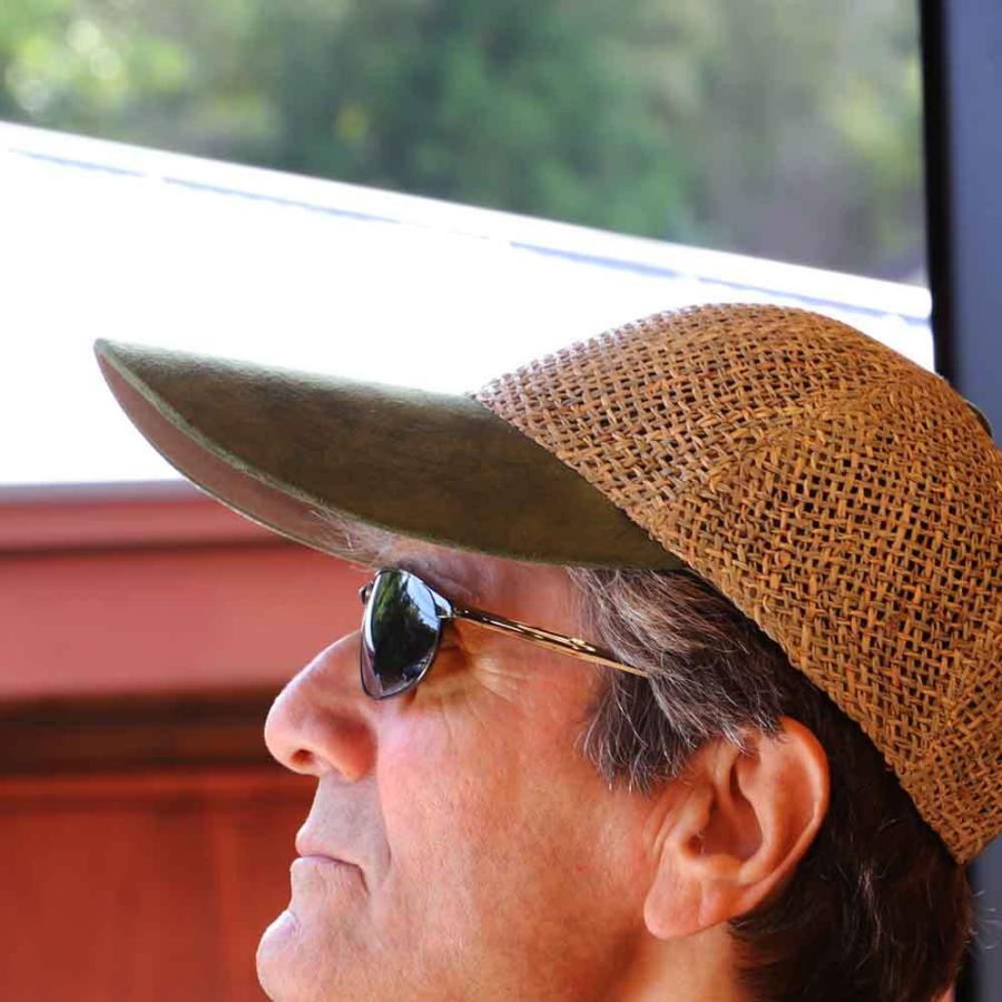 天然草　帽子 キャップ つば長 麦わら帽子 ツイング ナチュラルロング オリーブ 天然