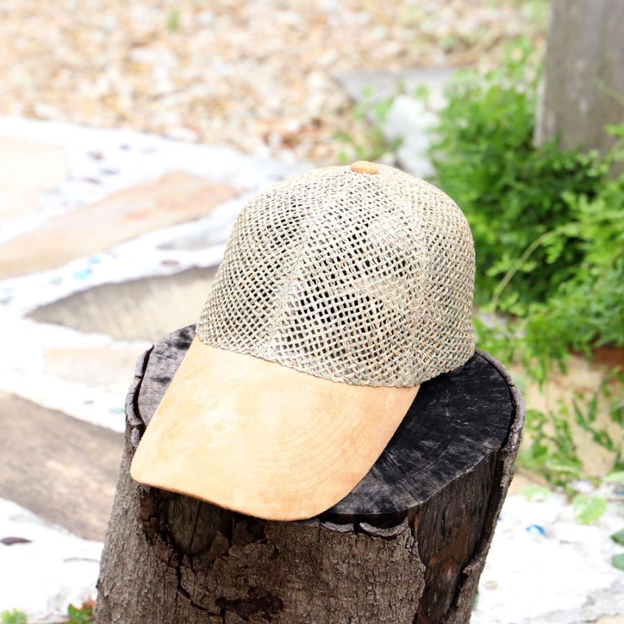 キャップ つば長 ロングバイザー 天然メッシュキャップ 麦わら帽子