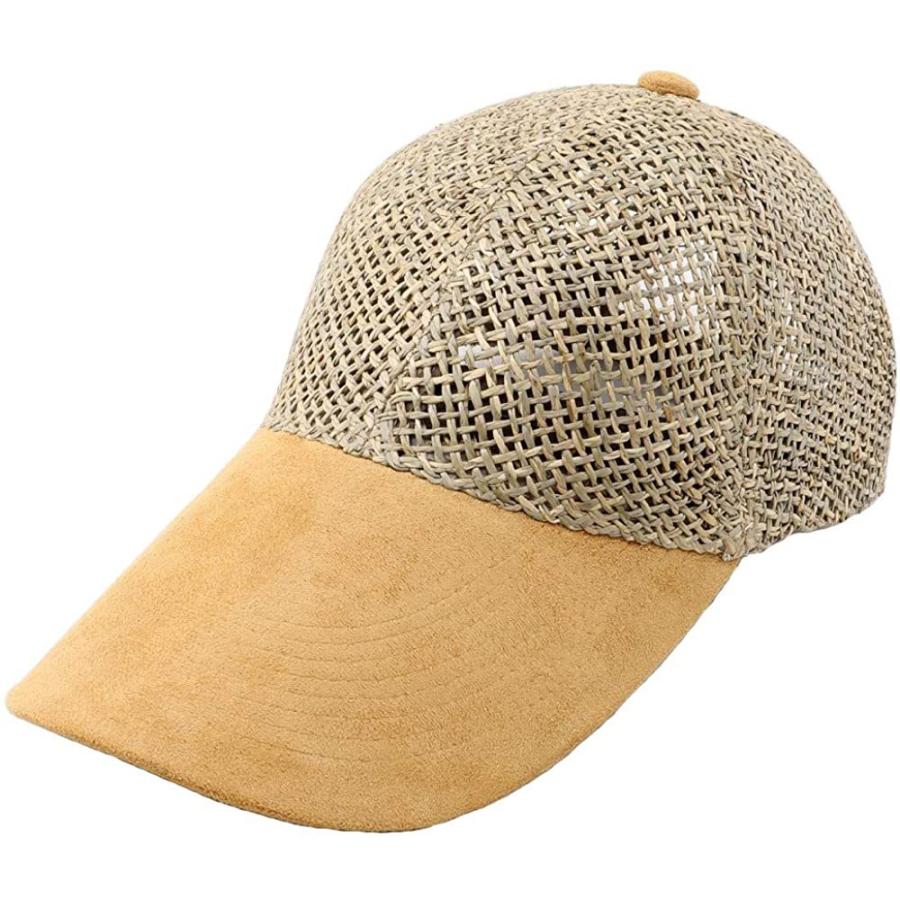 ベージュ メッシュキャップ 麦わら帽子 キャップ つば長 ロングバイザー 天然メッシュキャップ 麦わら帽子