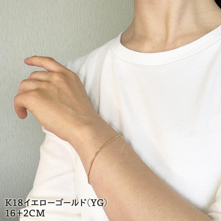 ブレスレット チェーン 中空キヘイ (太)  喜平 K18 18金 k18 レディース メンズ 約1.8mm幅 金属アレルギー 16+2cm ゴールドの画像
