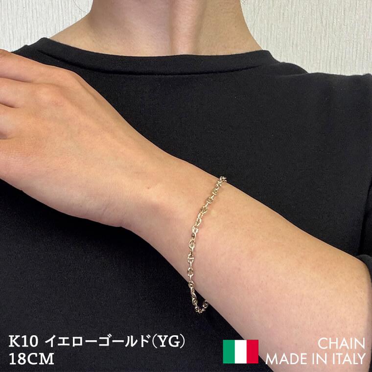 ブレスレット チェーン 中空アンカー K10 10金 k10 レディース メンズ 約3.3mm幅 金属アレルギー 18cm ゴールド 080の画像