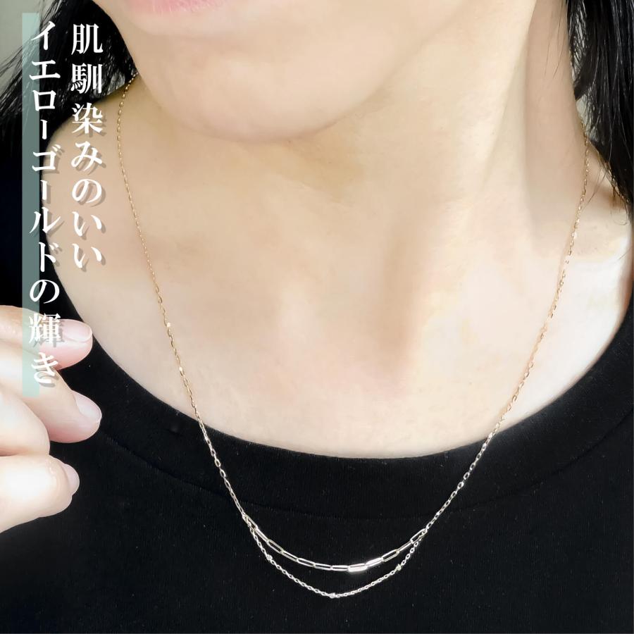 ネックレス チェーン ラディアント ペーパークリップ グリッター センター2連 K10 10金 45cm デザインネックレス レディース 金属アレルギー アクセサリーの画像