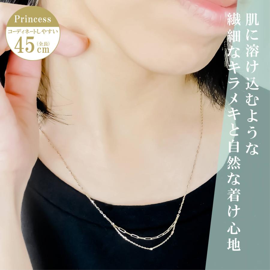 ネックレス チェーン ラディアント ペーパークリップ グリッター センター2連 K10 10金 45cm デザインネックレス レディース 金属アレルギー アクセサリーの画像