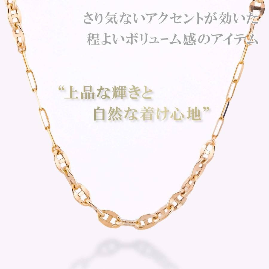 ネックレス チェーン ペーパークリップ 中空アンカー ステーションネックレス K10 10金 45cm ステーションネックレス デザイン レディース 金属アレルギーの画像