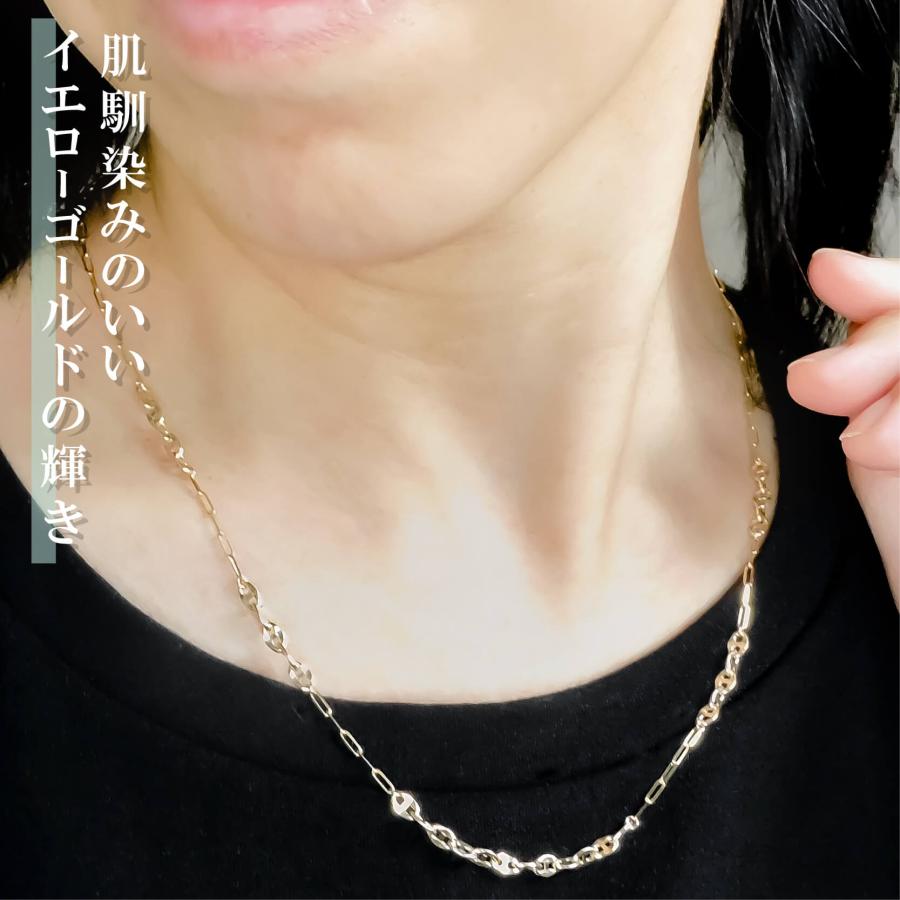 ネックレス チェーン ペーパークリップ 中空アンカー ステーションネックレス K10 10金 45cm ステーションネックレス デザイン レディース 金属アレルギーの画像