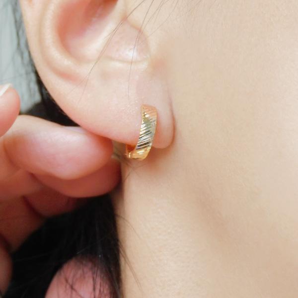 K18 ピアス フープタイプ 18金 シンプル 小さめ 両耳  中折れ式 キャッチレスピアス ゴールド プレゼント ギフト レディース 女性の画像
