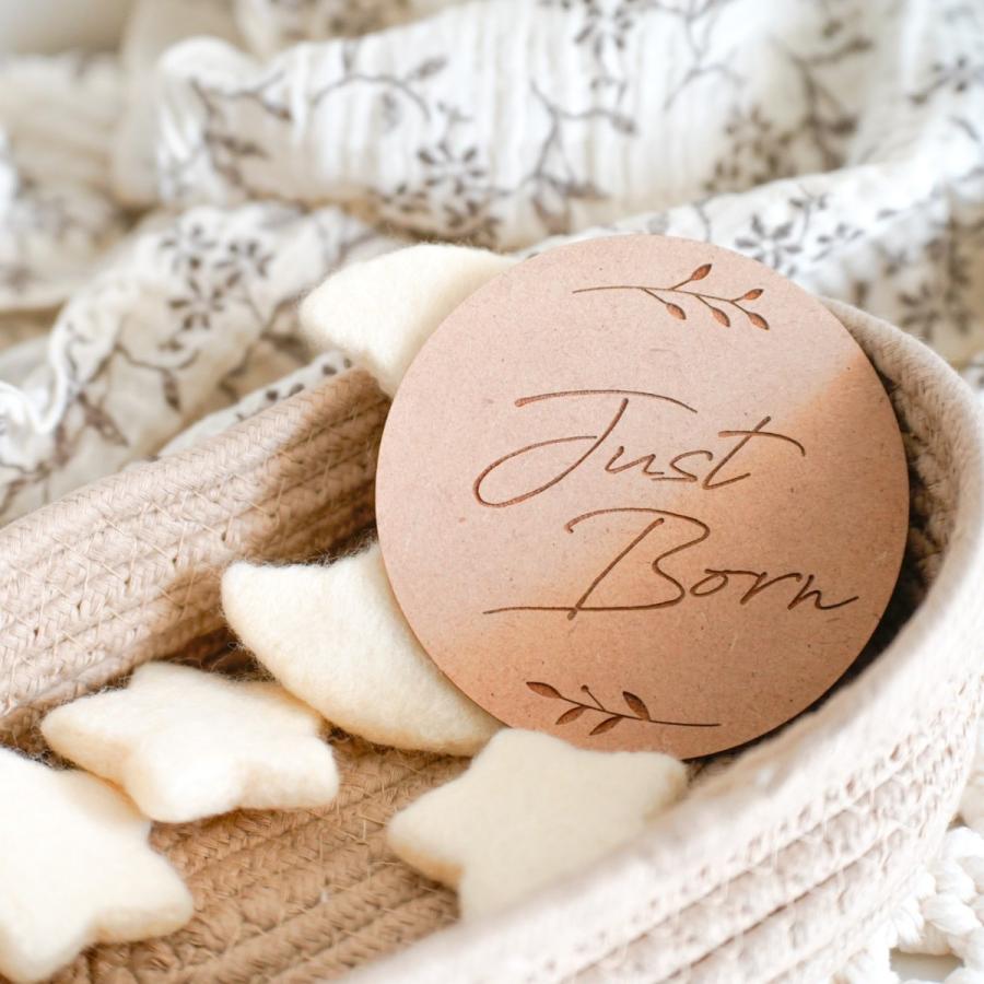 日本製造 木製 マンスリープレート Just Born レターバナー 出産祝い