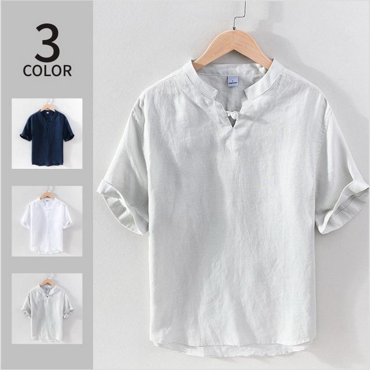 リネンシャツ 半袖シャツ メンズ プルオーバーシャツ 白シャツ ヘンリーネック 開襟シャツ カジュアル D Amore1号店 通販 Yahoo ショッピング