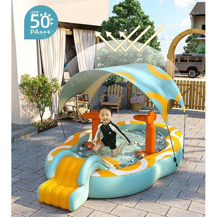 2022新登場大型5in1 ビニールプール 屋根付き 紫外線対策 UVカット 滑り台付き スライド 水鉄砲 バスケット ボールプール 夏 水遊び 水鉄砲 バスケット