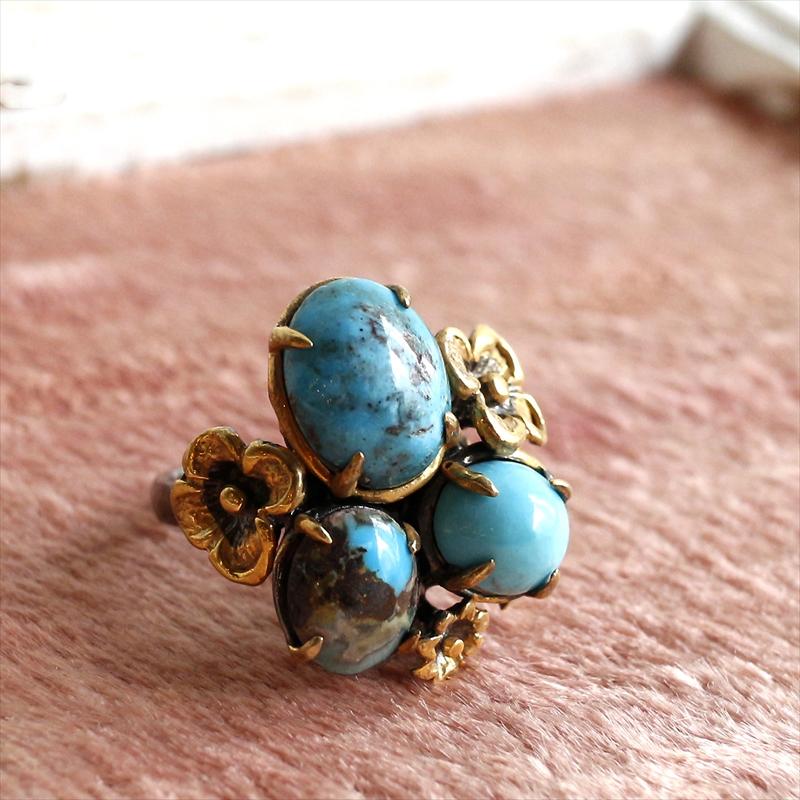 オットマン アンティークデザイン リング　ターコイズ３つ ターコイズ３つ | 