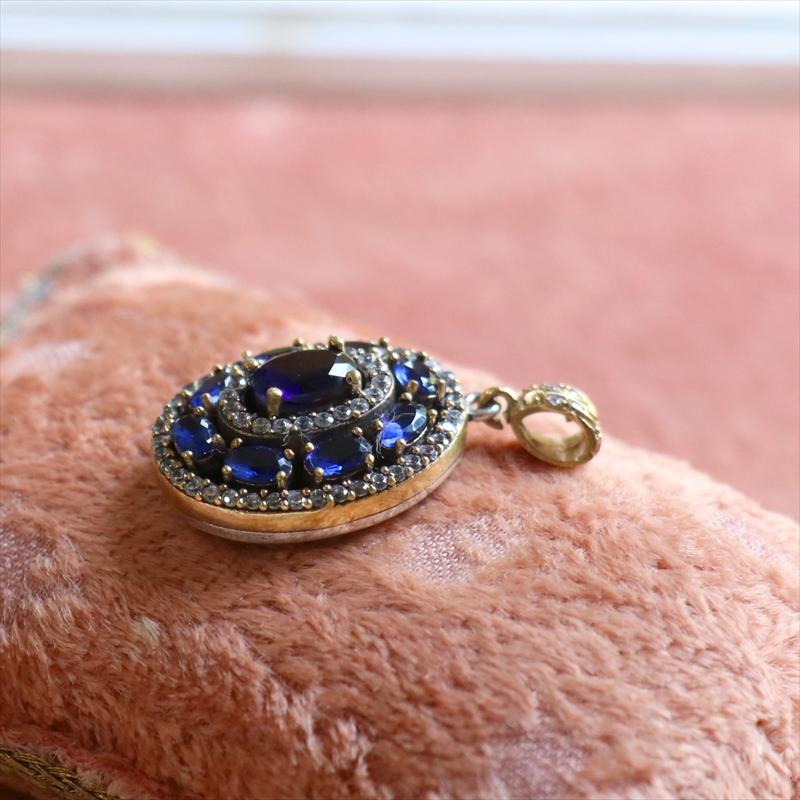 シルバーペンダントトップ【チェーン別売り】オスマントルコ・アンティークデザイン サファイアブルーオーバル |  | 02