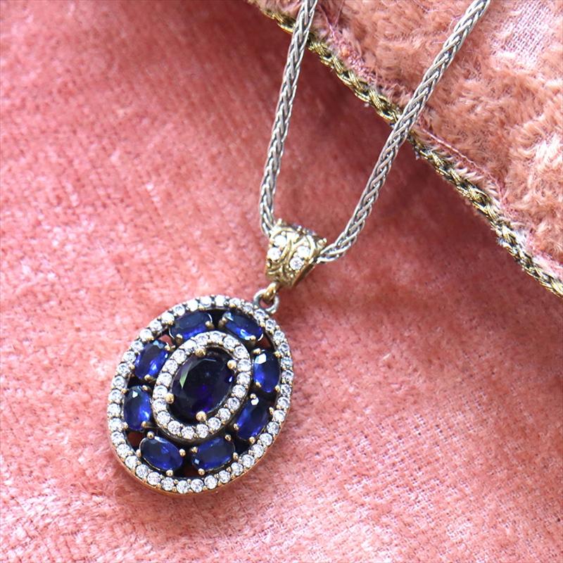 シルバーペンダントトップ【チェーン別売り】オスマントルコ・アンティークデザイン サファイアブルーオーバル |  | 04