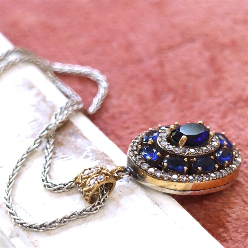 シルバーペンダントトップ【チェーン別売り】オスマントルコ・アンティークデザイン サファイアブルーオーバル |  | 05