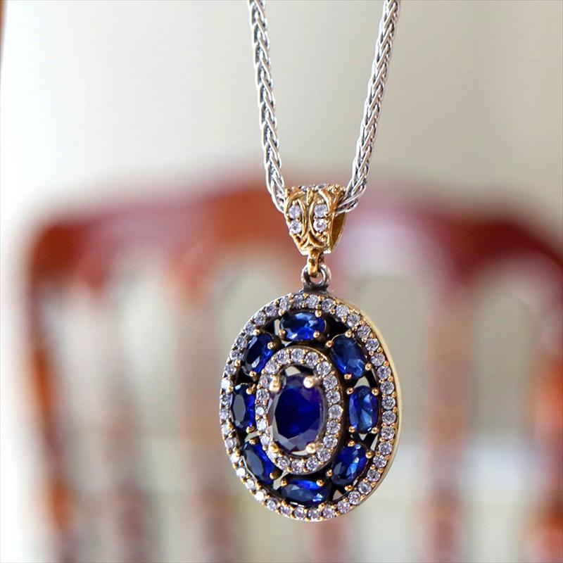 シルバーペンダントトップ【チェーン別売り】オスマントルコ・アンティークデザイン サファイアブルーオーバル |  | 06