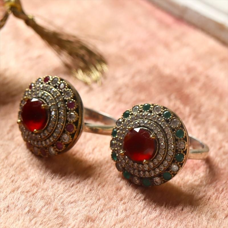 シルバーリング 13号　オスマントルコ・アンティークデザイン/ルビーレッドラウンドリング Ottoman design Sterling silver ring |  | 03