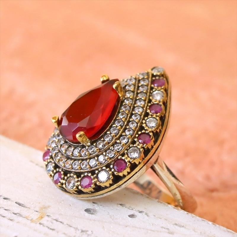 シルバーリング 17号　オスマントルコ・アンティークデザイン/ルビーレッドドロップリング Ottoman design Sterling silver ring |  | 01