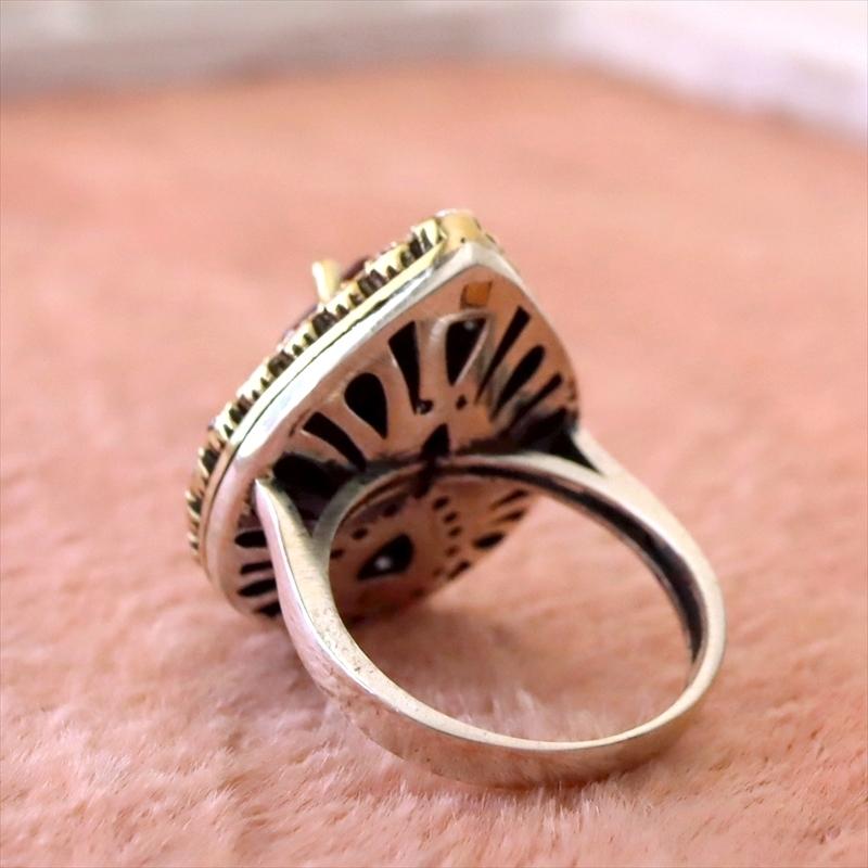 シルバーリング 17号　オスマントルコ・アンティークデザイン/ルビーレッドドロップリング Ottoman design Sterling silver ring |  | 03