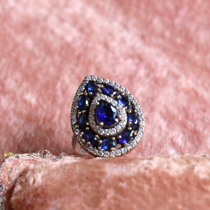 シルバーリング 15号　オスマントルコ・アンティークデザイン/サファイアブルードロップリング Ottoman design Sterling silver ring |  | 02