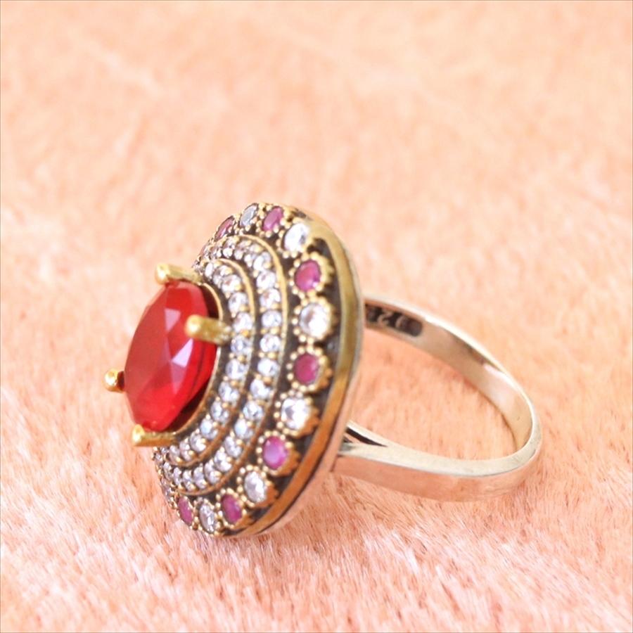 シルバーリング 13号　オスマントルコ・アンティークデザイン/ルビーレッドオーバルリング Ottoman design Sterling silver ring |  | 01