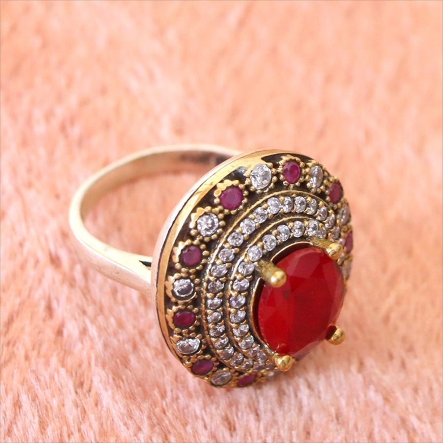 シルバーリング 13号　オスマントルコ・アンティークデザイン/ルビーレッドオーバルリング Ottoman design Sterling silver ring |  | 02