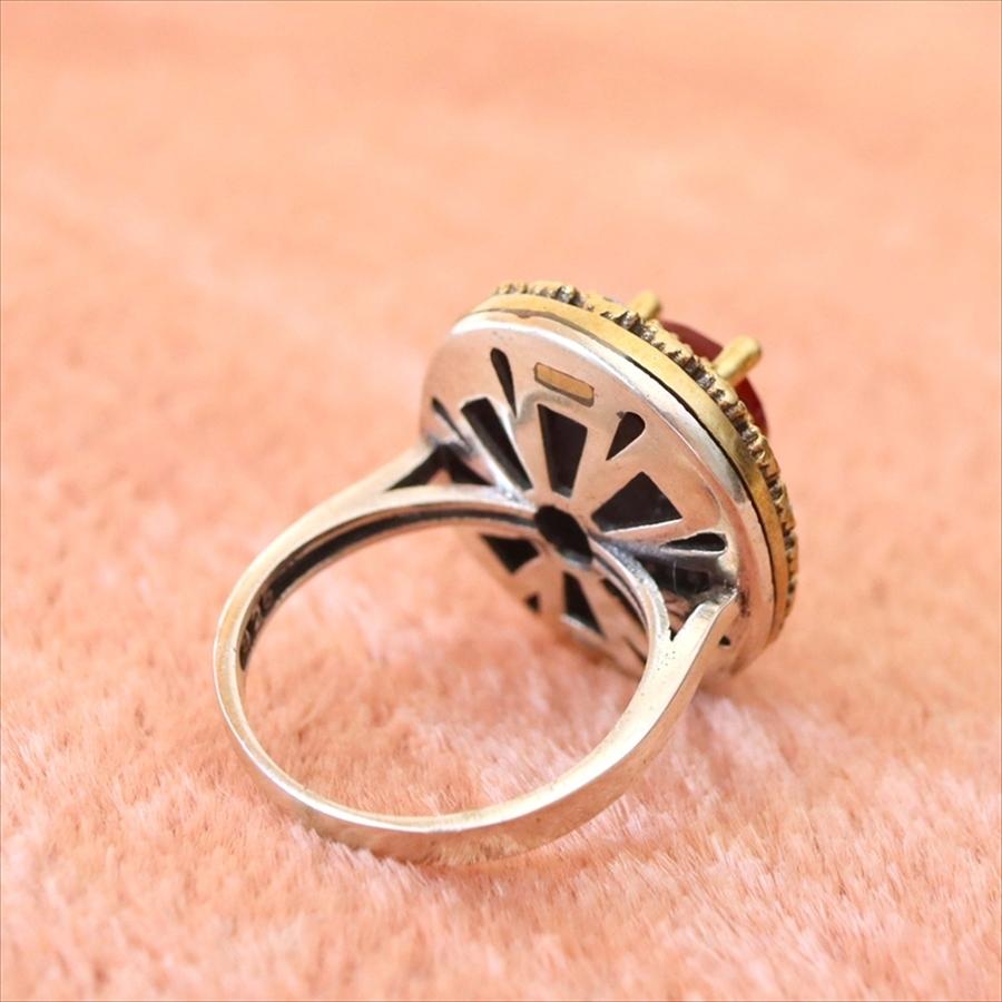 シルバーリング 13号　オスマントルコ・アンティークデザイン/ルビーレッドオーバルリング Ottoman design Sterling silver ring |  | 03