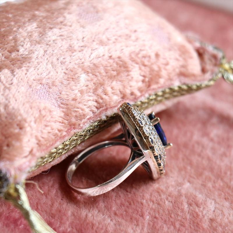 シルバーリング 17号　オスマントルコ・アンティークデザイン/サファイアブルーアーモンド型リング Ottoman design Sterling silver ring |  | 02