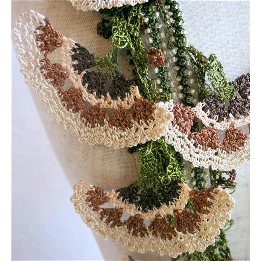 トルコ・エフェオヤ大ぶりモチーフネックレス かぎ針編みのトゥオヤ/クリーム・グリーン |  | 02