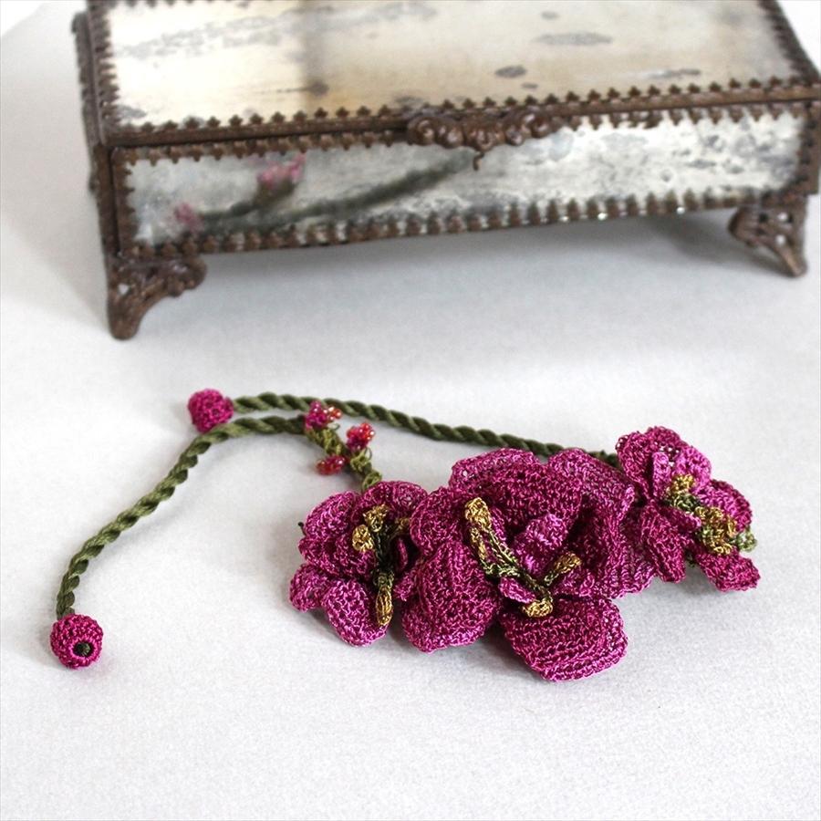 トルコのレース「オヤ」フラワーブレスレッド かぎ針編みのトゥオヤ/ワインレッド | 