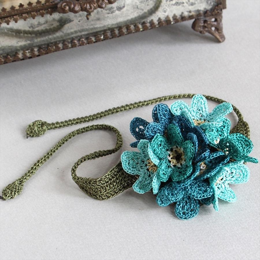 トルコのレース「オヤ」フラワーブレスレッド かぎ針編みのトゥオヤ/ブルーグラデーション |  | 01