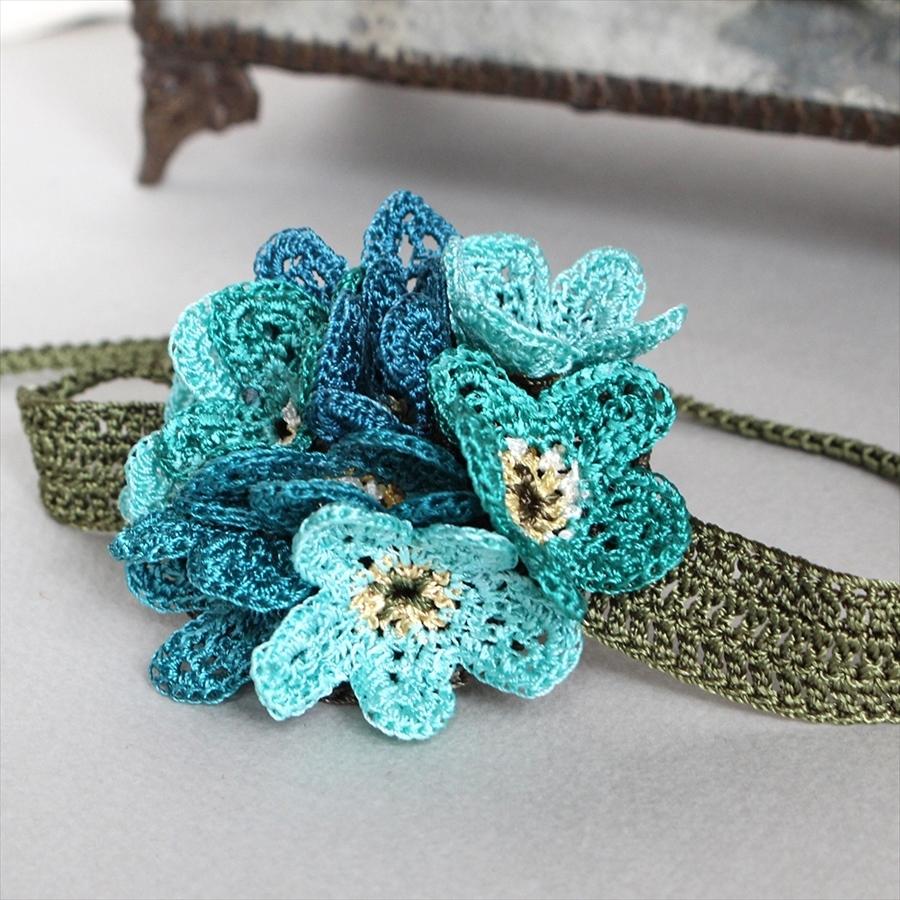 トルコのレース「オヤ」フラワーブレスレッド かぎ針編みのトゥオヤ/ブルーグラデーション |  | 02