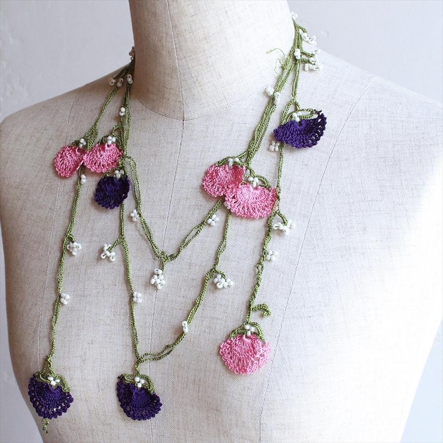 トルコのレース「オヤ」ロングラリエット かぎ針編みのトゥオヤ/パープル・ピンク |  | 01