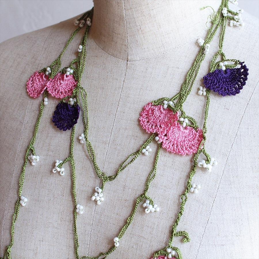 トルコのレース「オヤ」ロングラリエット かぎ針編みのトゥオヤ/パープル・ピンク |  | 02