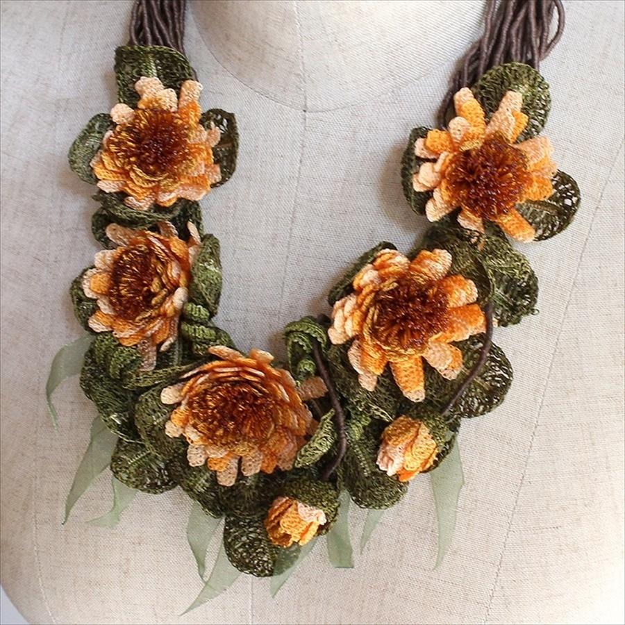 ハンドメイドレースフラワー・ボタニカルネックレス 大輪のガーベラ・オヤモチーフ |  | 02