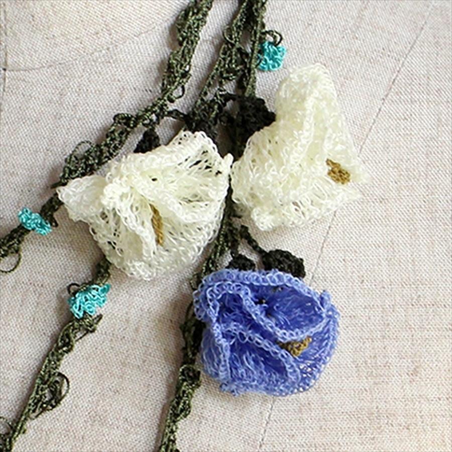 トルコのレース「オヤ」立体的な花・ロングラリエット かぎ針編みのトゥオヤ/クール系4色のお花 |  | 02