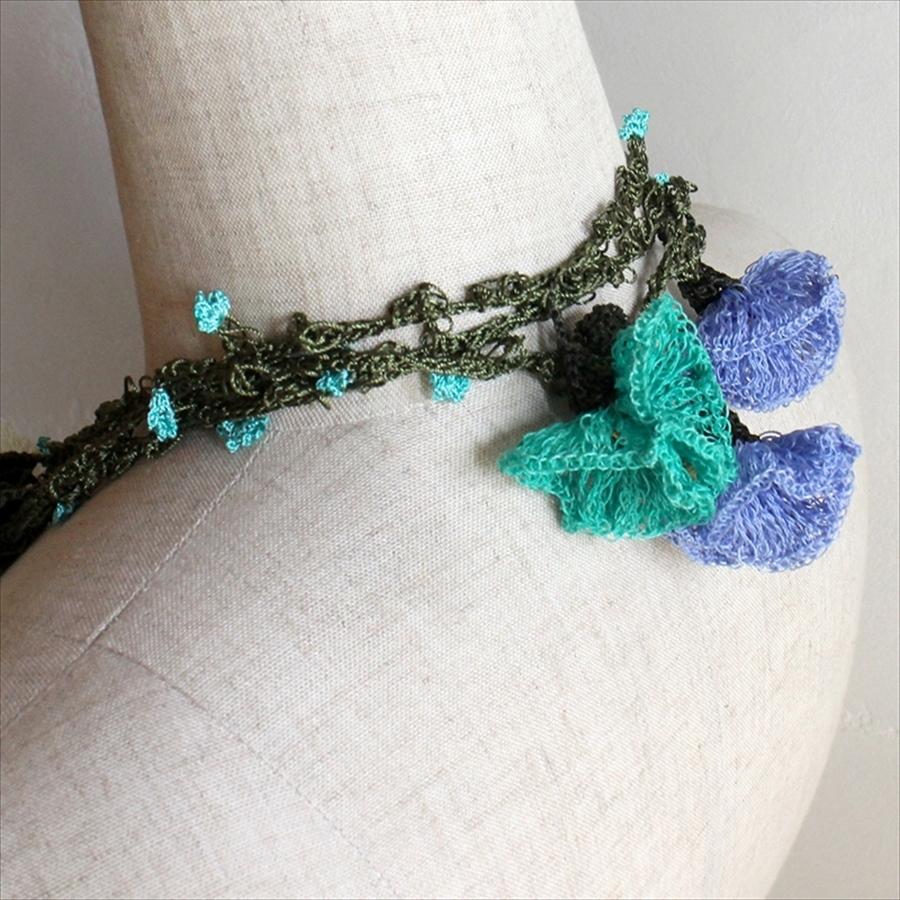 トルコのレース「オヤ」立体的な花・ロングラリエット かぎ針編みのトゥオヤ/クール系4色のお花 |  | 03