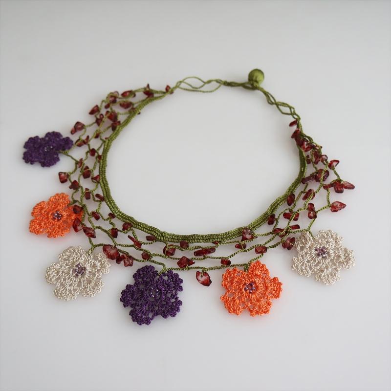 トルコのレース「オヤ」ネックレスかぎ針編みのトゥオヤ  デイジー オレンジ・パープル・アイボリー |  | 02