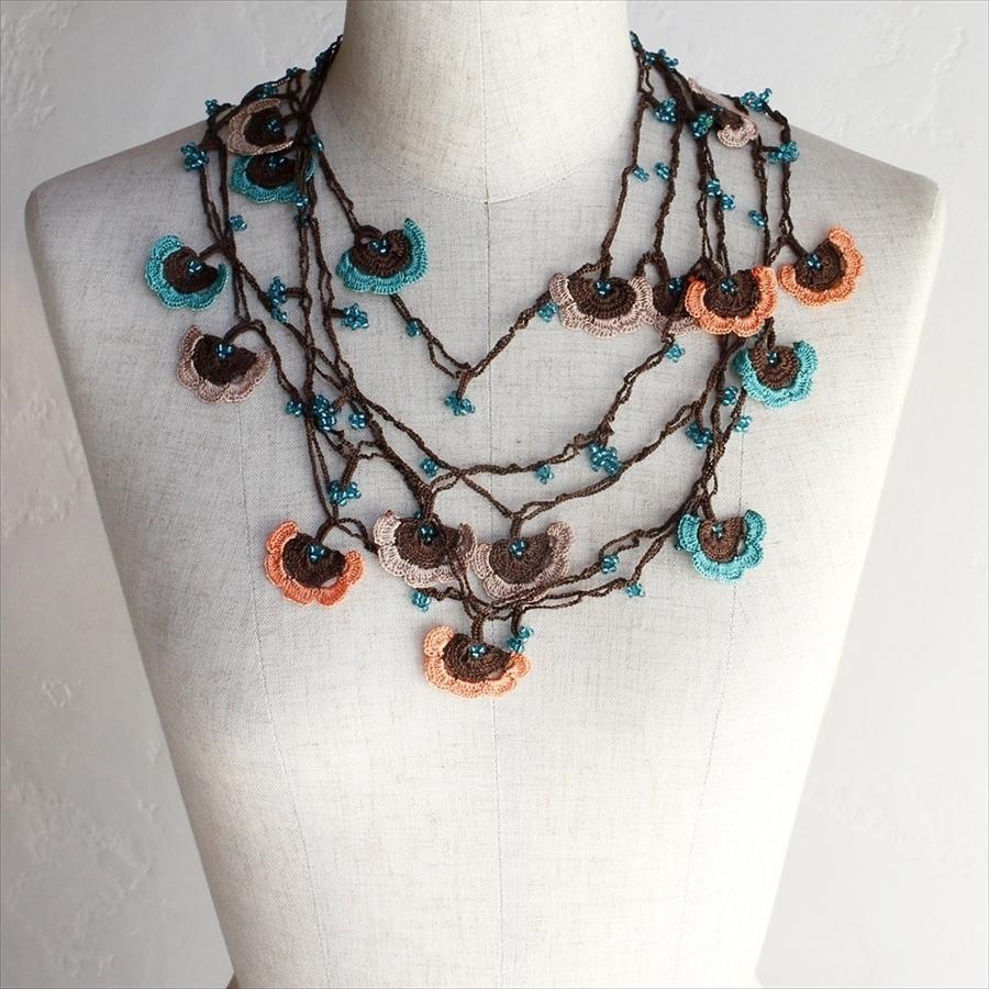 トルコのレース「オヤ」ロングラリエットかぎ針編みのトゥオヤ【レターパック利用可】 ターコイズ/アプリコット/ピンクベージュ | 