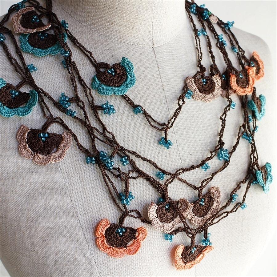 トルコのレース「オヤ」ロングラリエットかぎ針編みのトゥオヤ【レターパック利用可】 ターコイズ/アプリコット/ピンクベージュ |  | 01