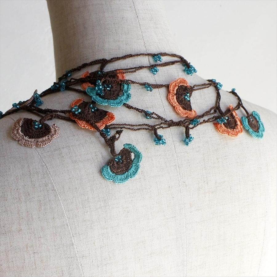 トルコのレース「オヤ」ロングラリエットかぎ針編みのトゥオヤ【レターパック利用可】 ターコイズ/アプリコット/ピンクベージュ |  | 02