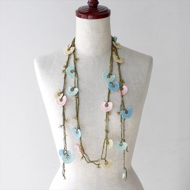 【レターパック利用可】トルコのレース「オヤ」ロングラリエットかぎ針編みのトゥオヤ  ライトグリーン/ライトブルー/ライトイエロー/ピンク | 