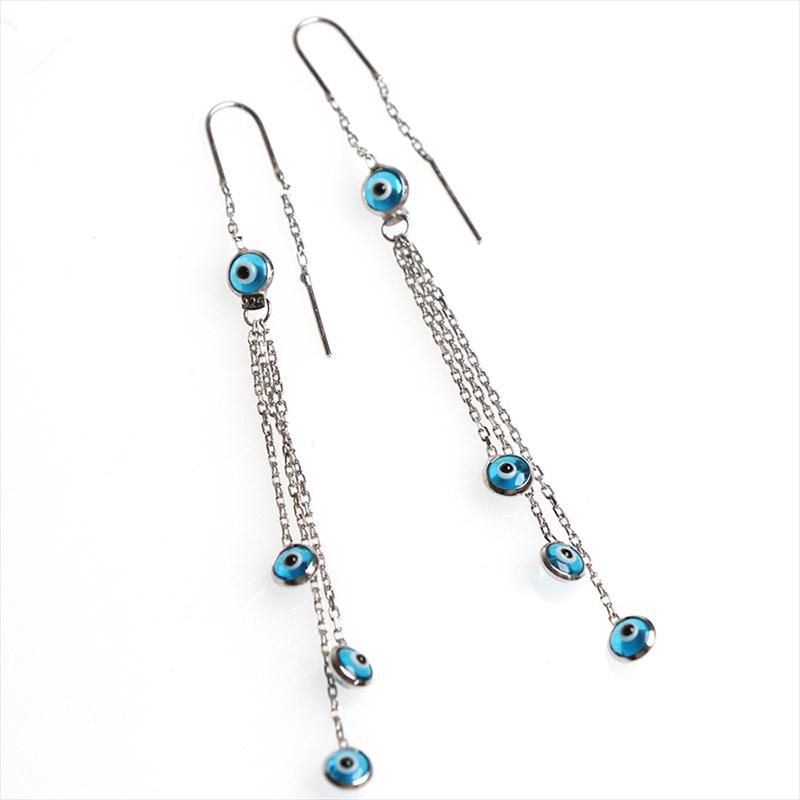 ナザルボンジュウ＆シルバーチェーン スウィングピアス ピアス アメリカンピアス チェーンピアス ロングピアス カラービーズ スカイブルー華奢 細め |  | 01