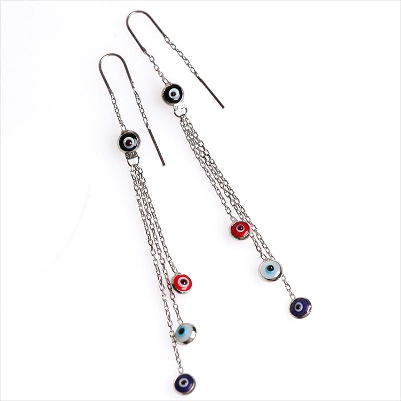 ナザルボンジュウ＆シルバーチェーン スウィングピアス ピアス アメリカンピアス チェーンピアス ロングピアス カラービーズ マルチカラー華奢 細め |  | 01