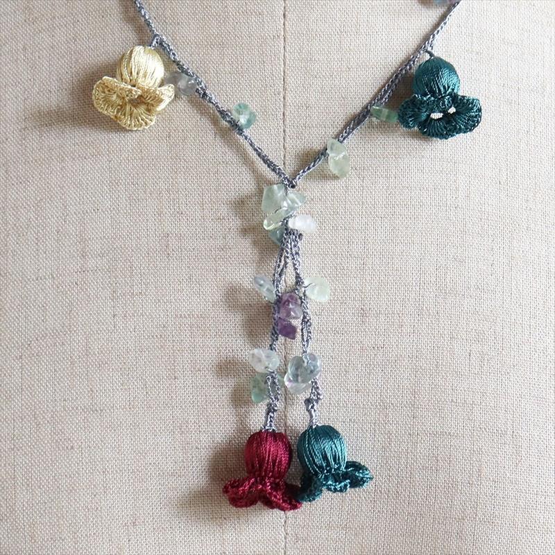 トルコのレース編み「オヤ」ネックレス・すずらん レッド/グリーン/イエロー |  | 01