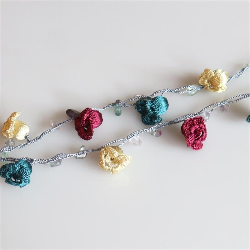 トルコのレース編み「オヤ」ネックレス・すずらん レッド/グリーン/イエロー |  | 02