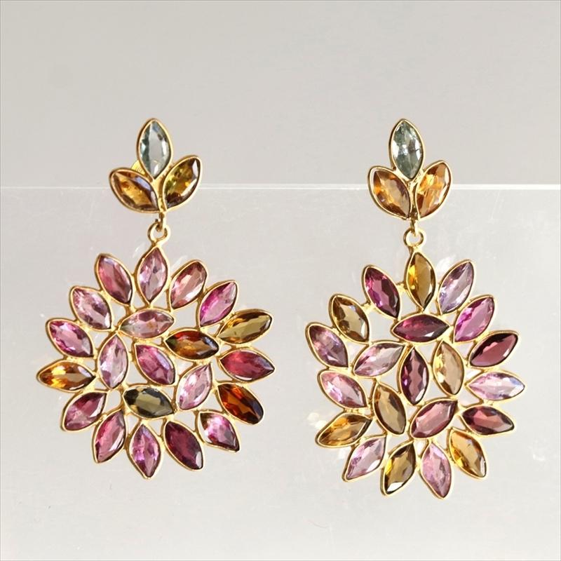 Jaipur ジャイプール 天然石シルバーピアス カラーストーン トルマリンフラワーピアス マルチカラー Tourmaline | 