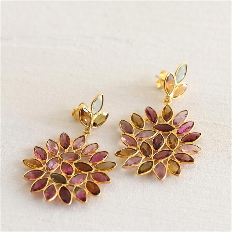 Jaipur ジャイプール 天然石シルバーピアス カラーストーン トルマリンフラワーピアス マルチカラー Tourmaline |  | 01